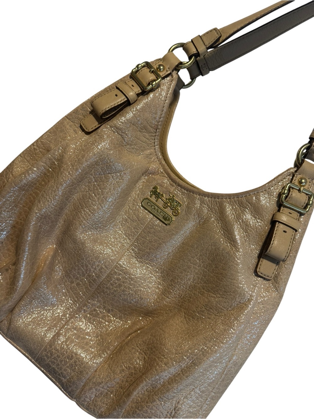 Coach Shimmery Taupe Leather Hobo with Gold Hardware